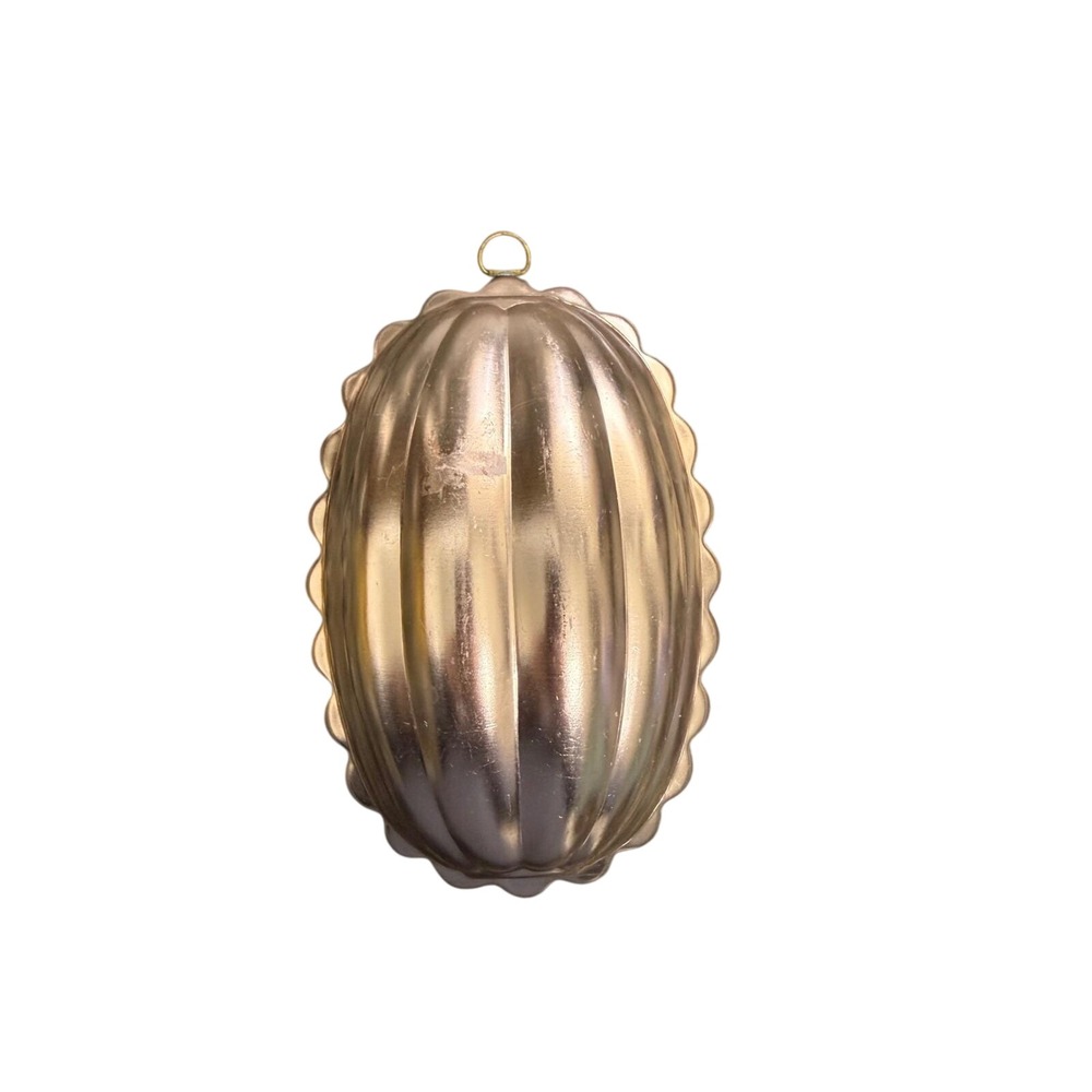 Vintage Copper Tone Oval Fluted Gelatin Cake Mold Wall Decor Hanging Kitchenware
